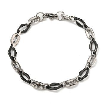 Two Tone 304 Stainless Steel Oval & Rhombus Link Chain Bracelet, Stainless Steel Color, 8-1/2 inch(21.7cm), Wide: 8mm