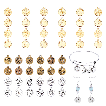 Alloy Filigree Pendants, Flat Round with Twelve Constellation, Mixed Color, 17x14x1.5mm, Hole: 1.8mm, 12sets/box