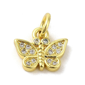 Real 18K Gold Plated Brass Pave Cubic Zirconia Pendants, with Jump Rings, Butterfly, Clear, 9x10x2mm, Hole: 3mm