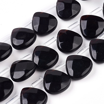 Natural Black Onyx Beads Strands, Top Drilled Beads, Faceted, Dyed & Heated, Teardrop, 13x13x5mm, Hole: 0.6mm, about 30pcs/strand, 13.98 inch(35.5cm)