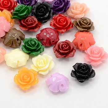 Synthetic Coral 3D Flower Rose Beads, Dyed, Mixed Color, 14x8mm, Hole: 1~1.4mm