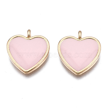 Light Gold Pink Heart Alloy+Enamel Pendants