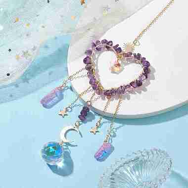 Perles d'améthyste naturelle avec décorations suspendues en laiton(HJEW-JM01814-02)-2