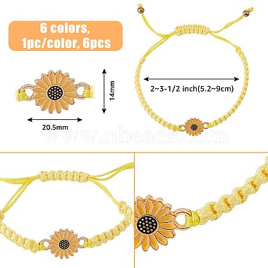 6Pcs 6 Colors Alloy Enamel Sunflower Link Bracelets Set(BJEW-FI0001-07)-2