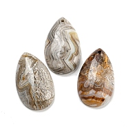 Natural Crackle Agate Pendants, Teardrop Charms, 30x18x6~7mm, Hole: 1.6mm(G-F760-01A-01)