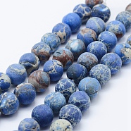 Natural Imperial Jasper Beads Strands, Dyed, Frosted, Round, Dodger Blue, 6mm, Hole: 1mm, about 63pcs/strand, 15.3 inch(39cm)(G-K232-6mm-01C)