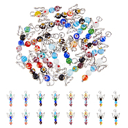 50Pcs Handmade Millefiori Glass Pendants, with Tibetan Style Alloy Beads and 304 Stainless Steel Jump Rings, Angel, Mixed Color, 32.5x18x6mm, Jump Ring: 6x0.8mm, Inner Diameter: 4.5mm(FIND-DC0002-64)