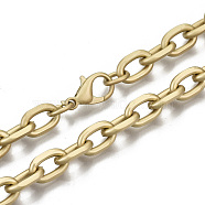 Iron Cable Chains Necklace Making, with Brass Lobster Clasps, Unwelded, Matte Gold Color, 24.21 inch(61.5cm) long, Link: 11x7x2mm, Jump Ring: 7x1mm, 4.5mm inner diameter(MAK-N034-003A-MG)