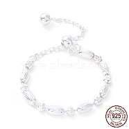 925 Sterling Silver Dangle Slider Finger Ring for Girl Women, Textured Beads Expandable Ring, Adjustable Ring, Silver, Inner Diameter: 16.5~21mm(RJEW-C006-03S)