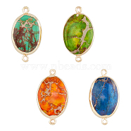 4Pcs 4 Colors Dyed Natural Imperial Jasper Connector Charms, Golden Edge Oval Links, Mixed Color, 33.5x18x6mm, Hole: 2.5x2mm, 1pc/color(G-FH0002-28)