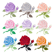 HOBBIESAY 9Pcs 9 Colors Rose Shape Computerized Embroidery Cloth Sew on/Iron on Patches, Costume Accessories, Appliques, Mixed Color, 83x90x1mm, 1pc/color(PATC-HY0001-13)