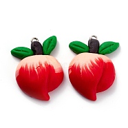 Handmade Polymer Clay Pendants, with Platinum Tone Iron Findings, Peach, Red, 34x22.5x10.5mm, Hole: 1.8mm(CLAY-XCP0001-02)