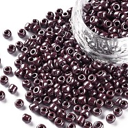 6/0 Glass Seed Beads, Opaque Colors Lustered, Round, Round Hole, Indian Red, 6/0, 4mm, Hole: 1.5mm, about 450pcs/50g, 50g/bag, 18bags/2pound(SEED-US0003-4mm-126)