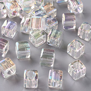 Transparent Acrylic European Beads, AB Color Plated, Large Hole Beads, Cube, Clear AB, 10x10x10mm, Hole: 6mm(TACR-S156-005)