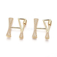 Brass Micro Pave Cubic Zirconia Screw Carabiner Lock Charms, for Necklaces Making, Long-Lasting Plated, Letter, Golden, Clear, Letter.H, 34x27x3.5mm(KK-I033-01G-H)