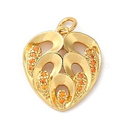 Rack Plating Brass Micro Pave Cubic Zirconia Pendants, with Jump Ring, Long-Lasting Plated, Lead Free & Cadmium Free, Heart, Real 18K Gold Plated, 17.5x15.7x4mm, Hole: 2.8mm(KK-K377-46G)
