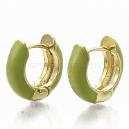 Brass Huggie Hoop Earrings, with Enamel, Real 18K Gold Plated, Yellow Green, 14x15x5mm, Pin: 1x1mm(EJEW-S209-01C)