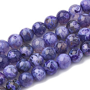 Natural Fire Crackle Agate Beads Strands, Dyed, Round, Slate Blue, 8mm, Hole: 1.5mm, about 50pcs/strand, 14.96 inch(X-G-S295-16D-8mm)