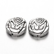 Carved Flat Round CCB Plastic Beads, Antique Silver, 21x5mm, Hole: 1mm(CCB-N002-06)