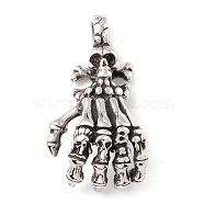 304 Stainless Steel Pendants, Hand, Antique Silver, 34.5x19x10.5mm, Hole: 5mm(STAS-M299-11AS)