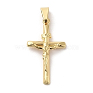 Brass Pendants, Long-Lasting Plated, Lead Free & Cadmium Free, Crucifix Cross Charm, Real 18K Gold Plated, 33x19x3mm, Hole: 8x3mm(KK-K375-05G)