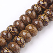 Natural Wood Lace Stone Bead Strands, Rondelle, 12x8mm, Hole: 1.2mm, about 47pcs/strand, 14.3 inch(36.5cm)(X-G-O162-15-8x12mm)