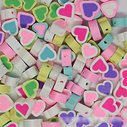 Handmade Polymer Clay Colours Beads, Heart, Mixed Color, 10x5mm, Hole: 2mm(CLAY-TAC0002-07A)