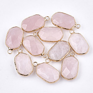 Natural Rose Quartz Pendants, with Nickel Free Brass Findings, Hexagon, Golden, 24~25x13~14x5~7mm, Hole: 2mm(G-T112-12I)