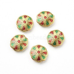 Golden Plated Alloy Beads, with Enamel, Flower, Colorful, 16~17x5.5mm, Hole: 1mm(ENAM-L027-T01-G)