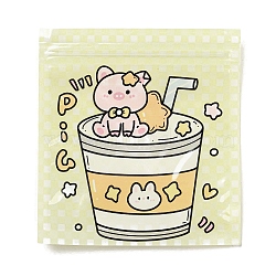 Square Plastic Packaging Zip Lock Bags, with Cartoon Animal Pattern, Top Self Seal Pouches, Pig, 10.9x10x0.15cm, Unilateral Thickness: 2.5 Mil(0.065mm)(OPP-K001-04E)