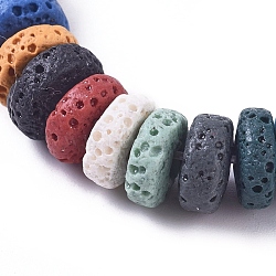 Natural Lava Rock Beads Strands, Dyed, Flat Round/Disc, Mixed Color, 8x4mm, Hole: 1.6mm, about 54~61pcs/strand, 7.68 inch~7.87 inch(19.5~20cm)(X-G-L546-B-01)
