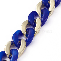 Handmade CCB Plastic Curb Chain, with Acrylic Linking Rings, Imitation Gemstone, for Handbag Chain Making, Golden, Royal Blue, Link: 22~23x16~17x5mm, 39.37 inch(1m)/strand(AJEW-JB00678-06)