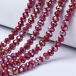 Electroplate Glass Beads Strands, Opaque Solid Color, AB Color Plated, Faceted, Rondelle, Brown, 2.3~2.7x2mm, Hole: 0.4mm, about 135~140pcs/strand, 26~27cm(EGLA-A034-P1mm-B04)
