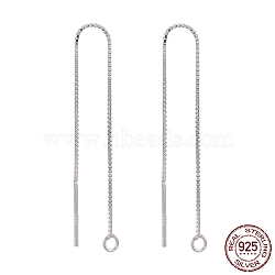 925 Sterling Silver Ear Stud Findings, with 925 Stamp, Ear Thread, with Box Chain, Silver, 80x1mm, Hole: 1mm, Pin: 0.8mm(X-STER-I014-01S-A)