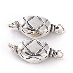 925 Sterling Silver Bayonet Clasps, Oval, Thailand Sterling Silver Plated, 8x16.5x6mm, Hole: 2mm(STER-D035-19AS)