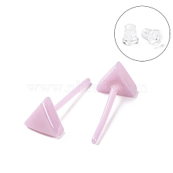 Hypoallergenic Bioceramics Zirconia Ceramic Stud Earrings, Triangle, No Fading and Nickel Free, Pink, 5x6mm(EJEW-Z023-09A)