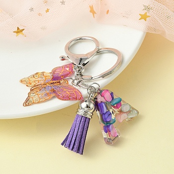 Resin Letter & Acrylic Butterfly Charms Keychain, Tassel Pendant Keychain with Alloy Keychain Clasp, Letter A, 9cm