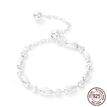 925 Sterling Silver Dangle Slider Finger Ring for Girl Women, Textured Beads Expandable Ring, Adjustable Ring, Silver, Inner Diameter: 16.5~21mm
