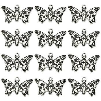 20Pcs Halloween Alloy Enamel Pendants, Butterfly with Skull, Black, 19x30x1mm, Hole: 2mm