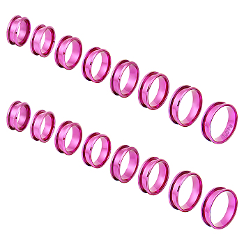 16Pcs 8 Size 201 Stainless Steel Grooved Finger Ring Settings, Ring Core Blank, for Inlay Ring Jewelry Making, Medium Violet Red, Inner Diameter: 16~22mm, Groove: 4mm, 2Pcs/size