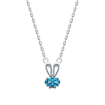 Cubic Zirconia Rabbit Pendant Necklaces, Rhodium Plated 925 Sterling Silver Necklace, Platinum, 12.20 inch(31cm)