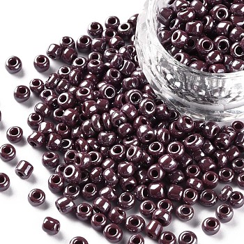 6/0 Glass Seed Beads, Opaque Colors Lustered, Round, Round Hole, Indian Red, 6/0, 4mm, Hole: 1.5mm, about 450pcs/50g, 50g/bag, 18bags/2pound