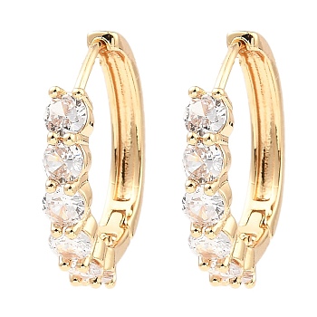 Brass Micro Pave Cubic Zirconia Hoop Earrings, Round, Light Gold, 22.5x4x23mm