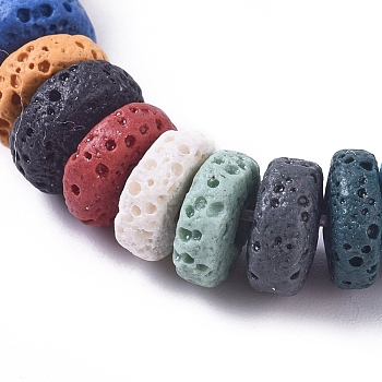 Natural Lava Rock Beads Strands, Dyed, Flat Round/Disc, Mixed Color, 8x4mm, Hole: 1.6mm, about 54~61pcs/strand, 7.68 inch~7.87 inch(19.5~20cm)