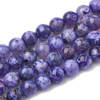 Natural Fire Crackle Agate Beads Strands, Dyed, Round, Slate Blue, 8mm, Hole: 1.5mm, about 50pcs/strand, 14.96 inch