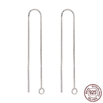 925 Sterling Silver Ear Stud Findings, with 925 Stamp, Ear Thread, with Box Chain, Silver, 80x1mm, Hole: 1mm, Pin: 0.8mm
