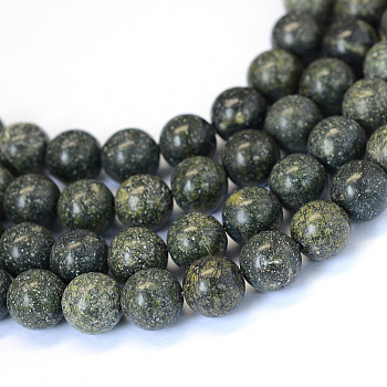 Natural Serpentine/Green Lace Stone Round Bead Strands, 10~10.5mm, Hole: 1.2mm, about 36pcs/strand, 15.5 inch