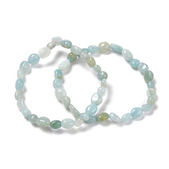 Natural Amazonite Beaded Stretch Bracelets, Tumbled Stone, Nuggets, Inner Diameter: 2~2-1/8 inch(5.2~5.5cm)