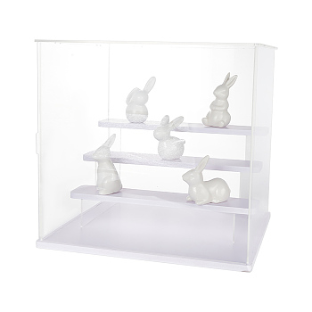 Transparent Plastic Minifigures Display Case, 4-Tier Holder Risers for Models, Building Blocks, Doll Display, Rectangle, Clear, Finished Product: 31.5x26.5x30cm