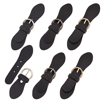 6 Sets 3 Colors Black PU Leather Buckles, Tab Closures, Cloak Clasp Fasteners, with Alloy Roller Buckle, Mixed Color, 110~142mm, 2 sets/color